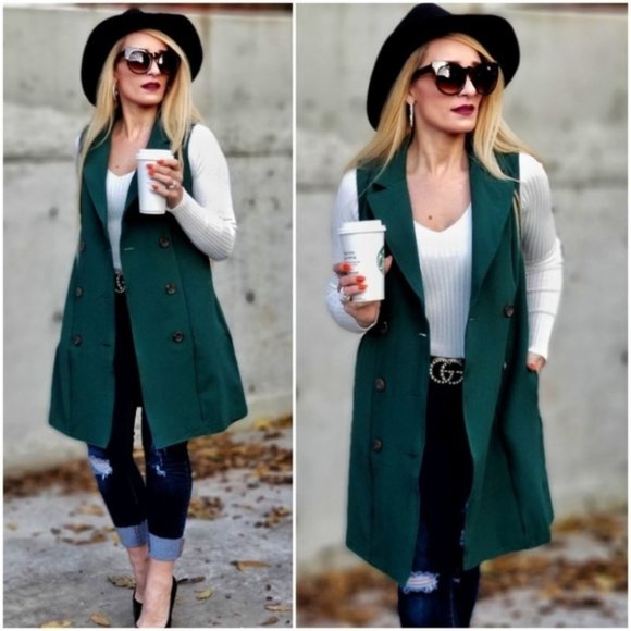 Classy Green Double Breasted Women's Vest - Picture 1 of 3